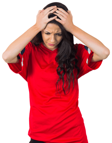 Disappointed Female Fan Wearing Red Sports Jersey Transparent Background