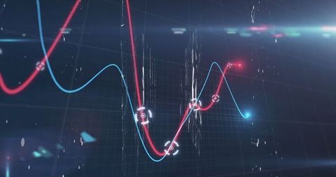 Digital data streams with glowing graph lines on black background