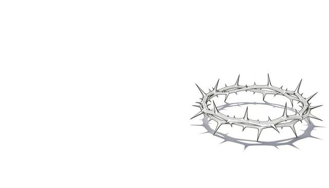 Resting crown of thorns casting dramatic shadow on seamless white backdrop