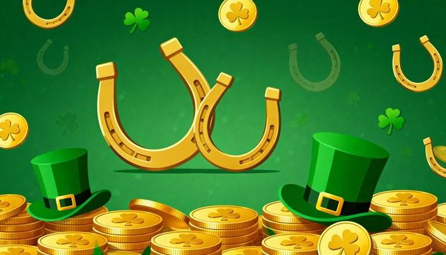 Celebrating st patrick's day with golden horseshoes, gold coins, lucky green top hats