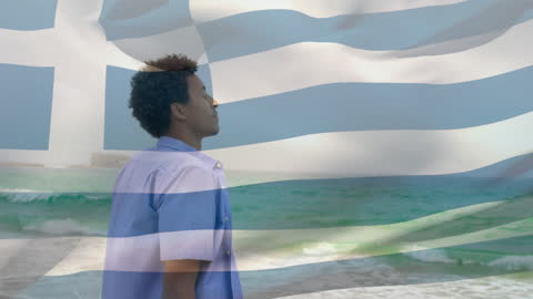Patriotic Man Enjoying Tranquil Beach
