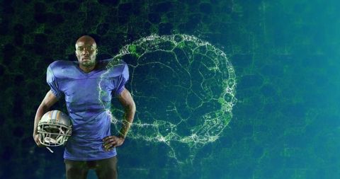 American football player with digital brain illustration