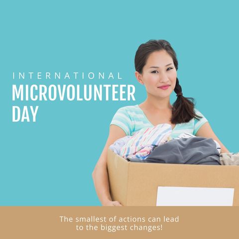 international microvolunteer day: smiling asian woman with donation box - Download Free Stock Templates Pikwizard.com