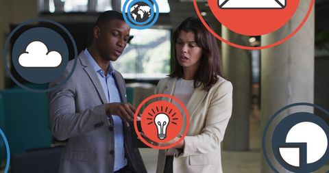 Diverse Businesspeople with Digital Media Icons in Modern Office - Download Free Stock Images Pikwizard.com