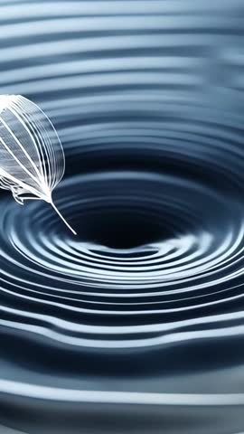 Dandelion Seed Drifting Into Vortex Creating Concentric Ripples Over Dark Liquid