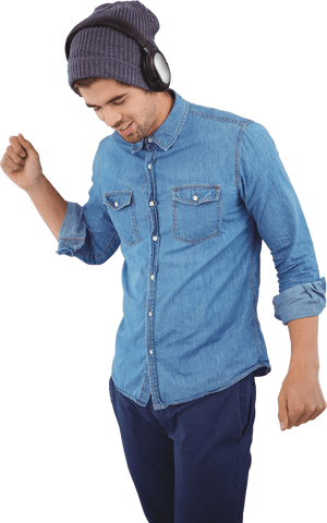 Hipster in Denim Shirt with Headphones on Transparent Background - Download Free Stock Videos Pikwizard.com