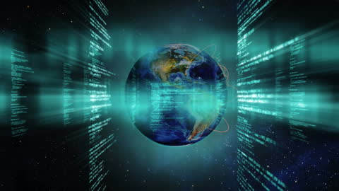 Earth Surrounded by Flowing Digital Data Visual