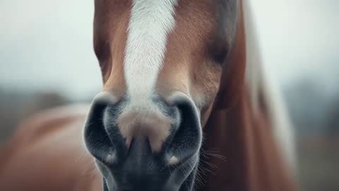 Close-up of Chestnut Horse Breathing in Pasture