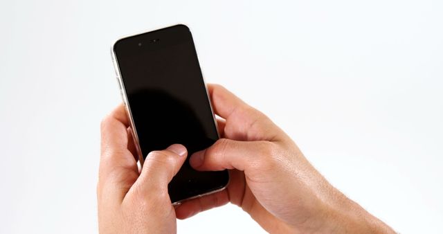 Person Holding and Typing on Smartphone Against White Background - Download Free Stock Images Pikwizard.com