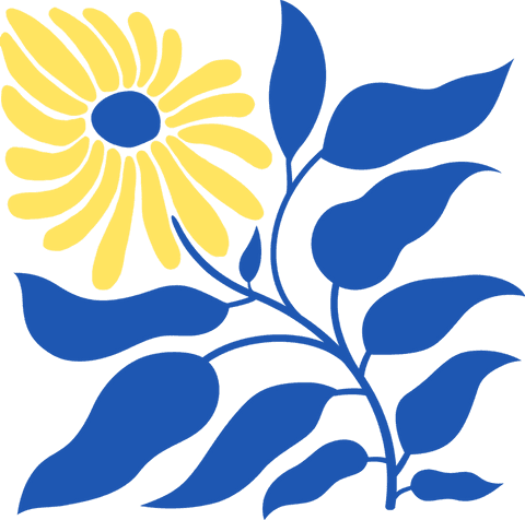Yellow flower with blue leaves on transparent background