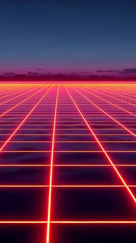 Neon Grid Horizon Looping Vertical Video Glowing Retro Synthwave Landscape