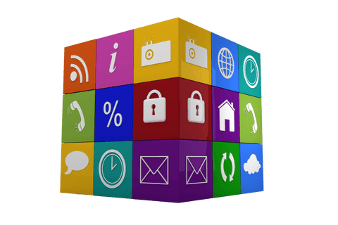 colorful digital cubes with social media and security icons on transparent background - Download Free Stock Videos Pikwizard.com