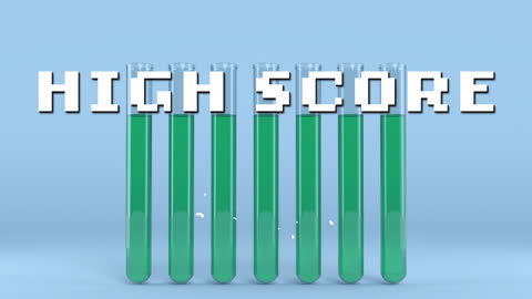 High Score Message with Test Tubes and Green Liquid