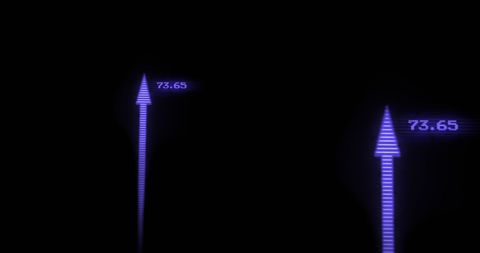 Digital arrows progressing upwards with numerical data on black background