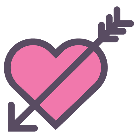 Pink Heart with Arrow Illustration on Transparent Background
