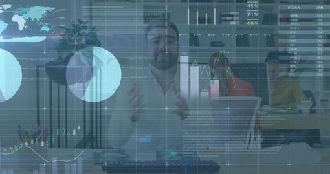 Business team working on data analytics in modern office