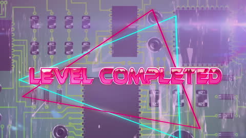 Level Completed Background with Futuristic Circuit Design