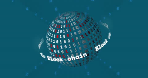 Digital Blockchain Concept with Rotating Binary Sphere