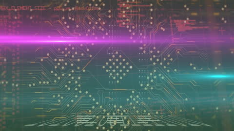 Futuristic Circuit Board and Light Trails Digital Background