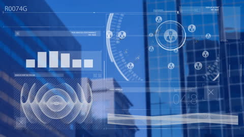 Digital Data Interface Overlay on City Buildings