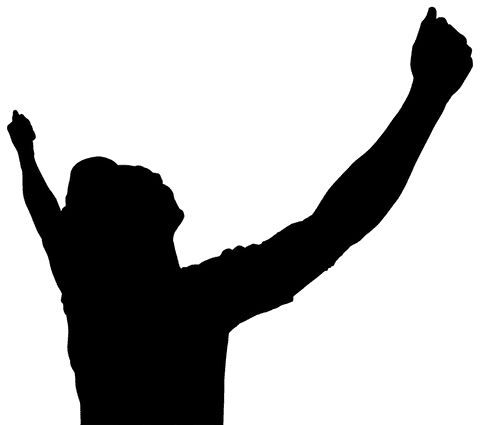 Transparent silhouette of woman outstretching arms in freedom pose