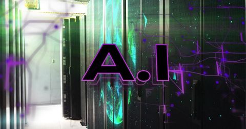 AI Text Overlay in High-Tech Server Room - Download Free Stock Images Pikwizard.com