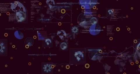 Futuristic dark dashboard displaying global analytics, interactive charts, code overlays