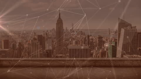 Cityscape with Network Connection Lines Overlay Digital Concept