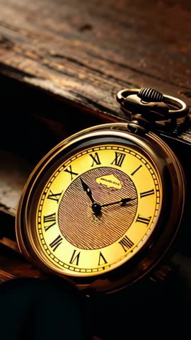 Vertical video vintage pocket watch ticking with exposed spring mechanism and chain