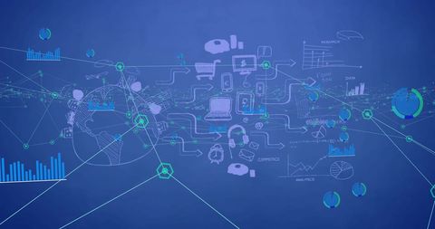 Digital Networking and Data Processing Visualization on Blue Background - Download Free Stock Images Pikwizard.com
