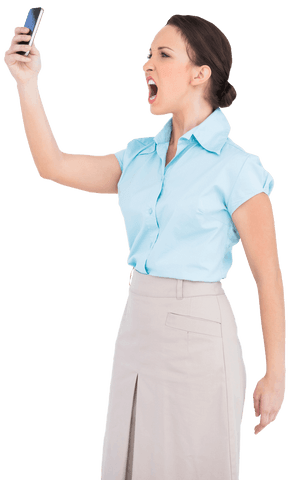 Transparent Angry Businesswoman Shouting at Smartphone