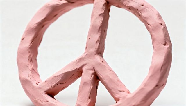 Handcrafted pink clay peace symbol close-up showing texture and fingerprints in soft pastel tones