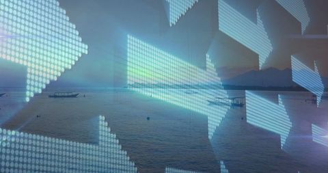 LED Arrows Silhouetted Over Tranquil Sea at Dusk