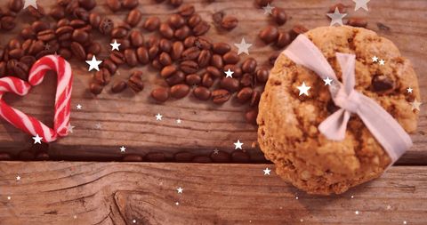 Christmas Cookies with Coffee Beans on Festive Wooden Table - Download Free Stock Images Pikwizard.com