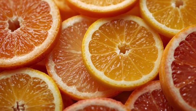 Overlapping Sliced Citrus Fruits with Orange and Pink Grapefruit