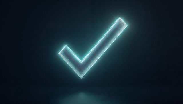 Futuristic Glowing 3D Check Mark with Cyan Halo