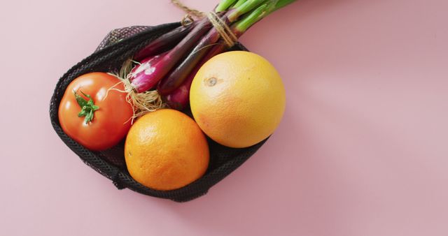 Reusable Mesh Bag with Fresh Fruits and Vegetables, Eco-Friendly Grocery Shopping - Download Free Stock Images Pikwizard.com