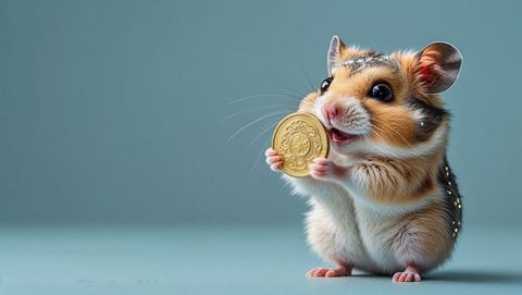 Adorable hamster holding gold coin toy in minimalist style