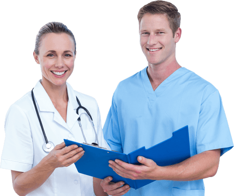 Transparent healthcare professionals discussing document