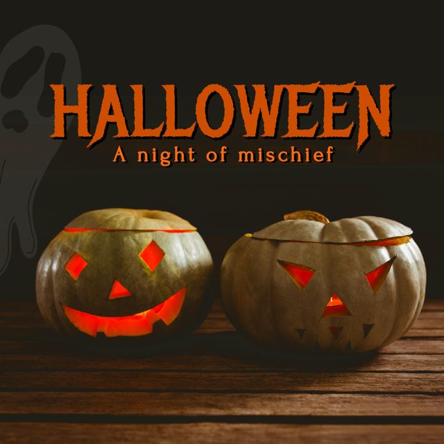 Rustic Halloween Jack-o'-Lanterns with Mischievous Text - Download Free Stock Templates Pikwizard.com