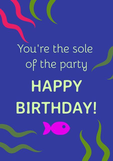 This vibrant birthday card template features a playful fish theme with colorful accents on a deep blue background. Ideal for wishing friends or family a happy birthday with an aquatic twist. Perfect for use in personal greetings, social media birthday posts, or printable invitations for ocean-themed parties.