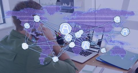 Connecting global teams through digital network overlay on modern remote workspace