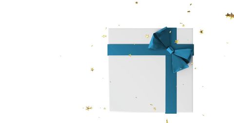 White Gift Box with Blue Ribbon Surrounded by Gold Stars - Download Free Stock Images Pikwizard.com