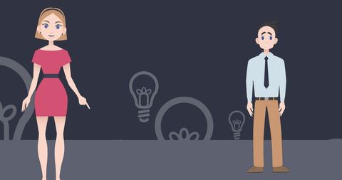 Business presentation cartoon characters on dark background