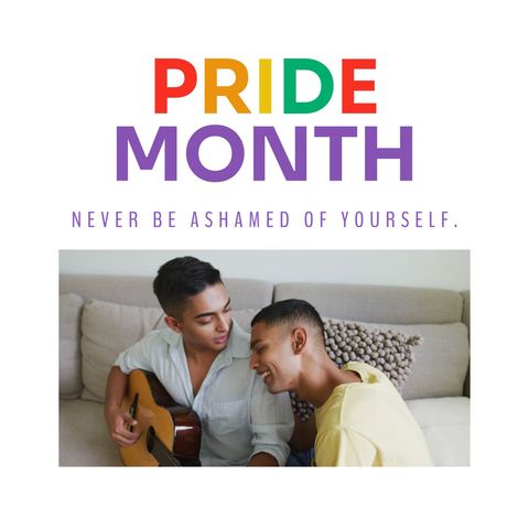 pride month celebration with happy gay couple playing guitar - Download Free Stock Templates Pikwizard.com