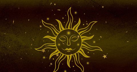 Celestial sun and stars on earthy background