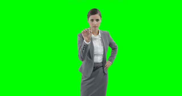 Serious Businesswoman Pointing Finger on Green Screen Background - Download Free Stock Images Pikwizard.com