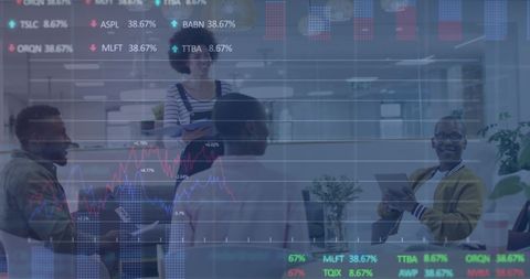 Diverse Team Discussing Overlaid by Financial Market Data Visuals - Download Free Stock Images Pikwizard.com