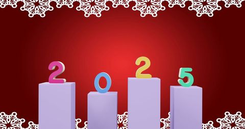 Colorful 2025 Numbers with Christmas Snowflakes on Red Background - Download Free Stock Images Pikwizard.com