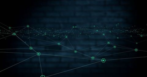 Digital Network Connections Over Dark Brick Wall Backdrop